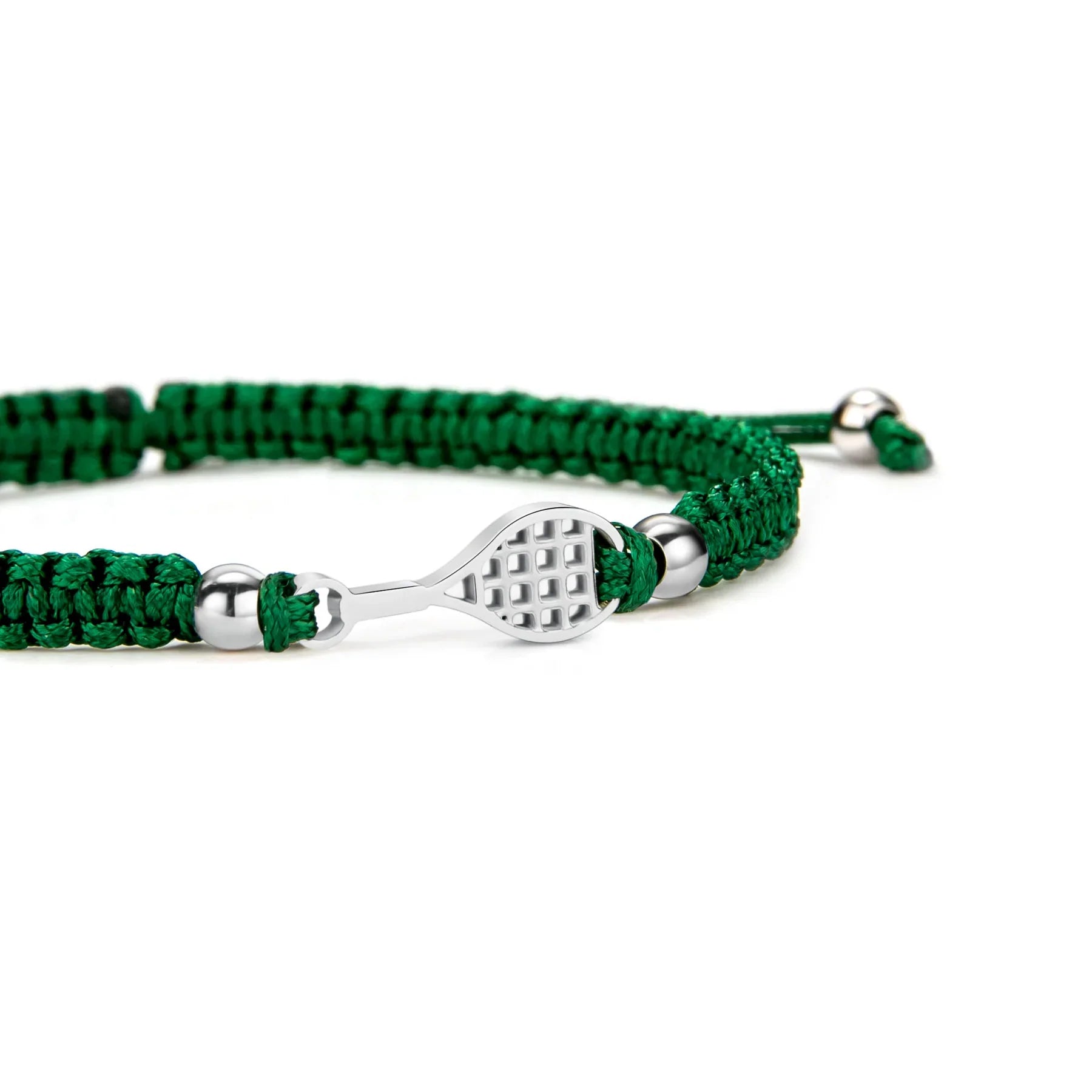 Silver Tennis Dark Green Braided Bracelet